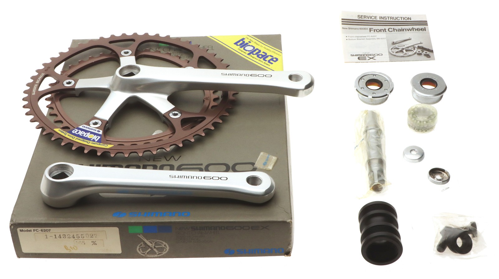 Shimano 600 EX FC-M6207 Biopace 6 Speed Crank w/BB 165mm Silver 52/42 NOS NEW