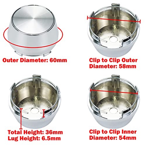 Wheel Center Caps,60mm Wheel Rim Hub Center Covers Center Caps Silver