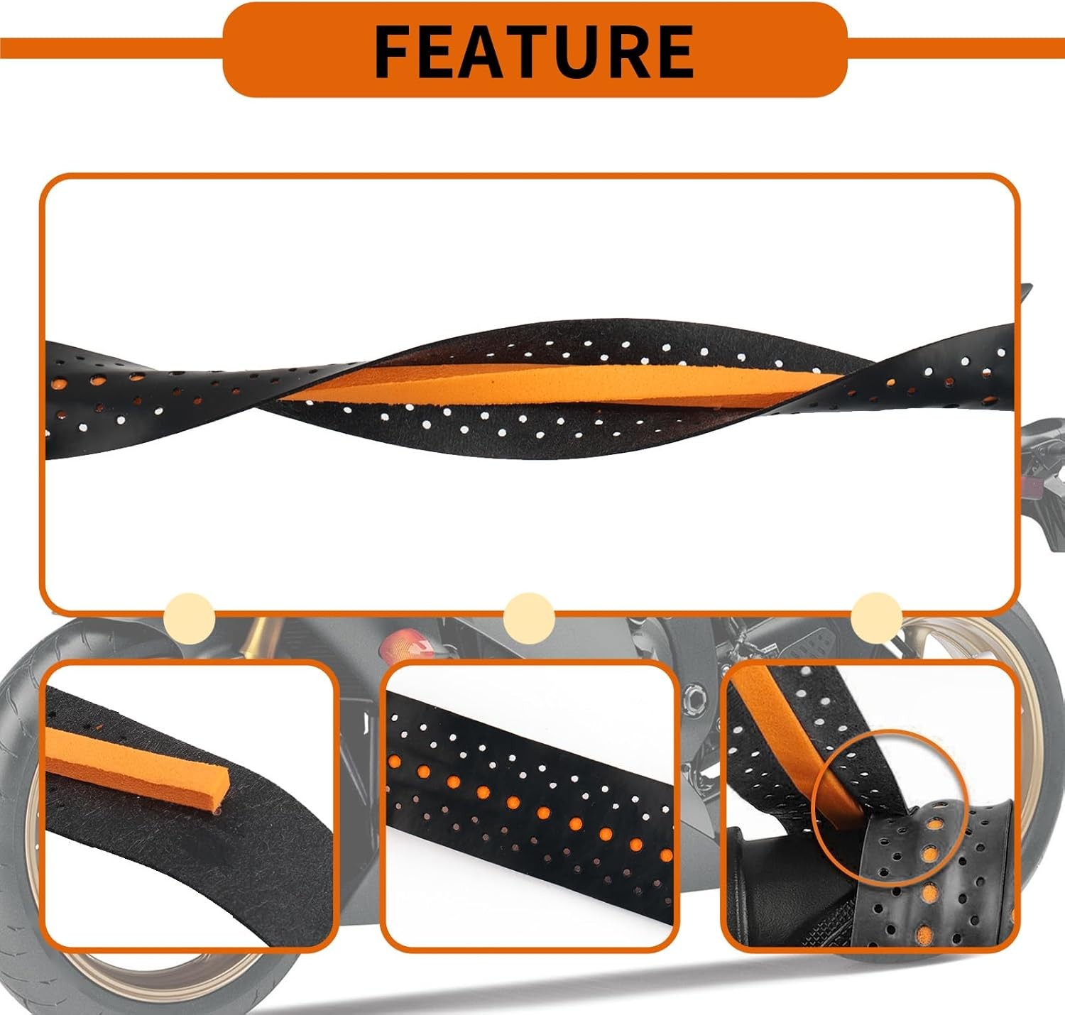 2PCS 3.6Ft Wrap-Around Motorcycle Grips,Anti-Slip Motorcycle Handlebar Grips wit