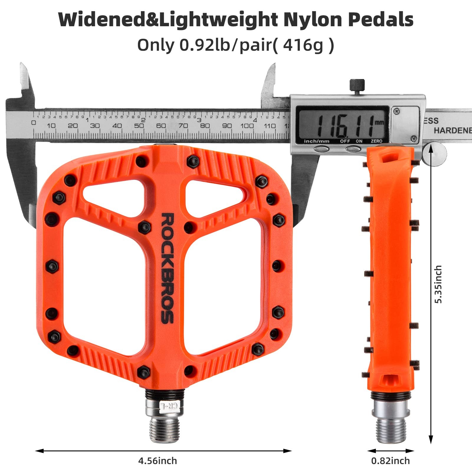 ROCKBROS Mountain Bike Pedals Nylon Composite 4.56 inches x 5.3″, Orange