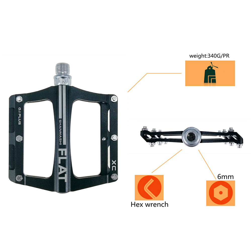 Bicycle Pedals MTB Bike Aluminum Anti Slip Wide Flat Platform Bearing Pedal 340g