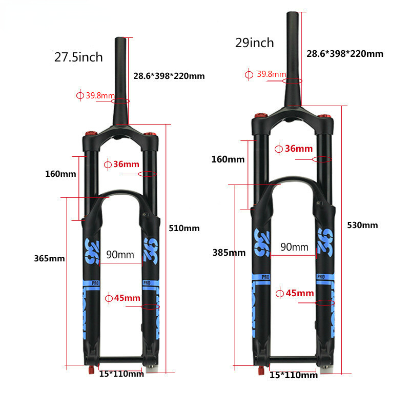 27.5 29″ Bicycle Air Fork Suspension Tapered Damping Rebound Adjustment 110*15mm