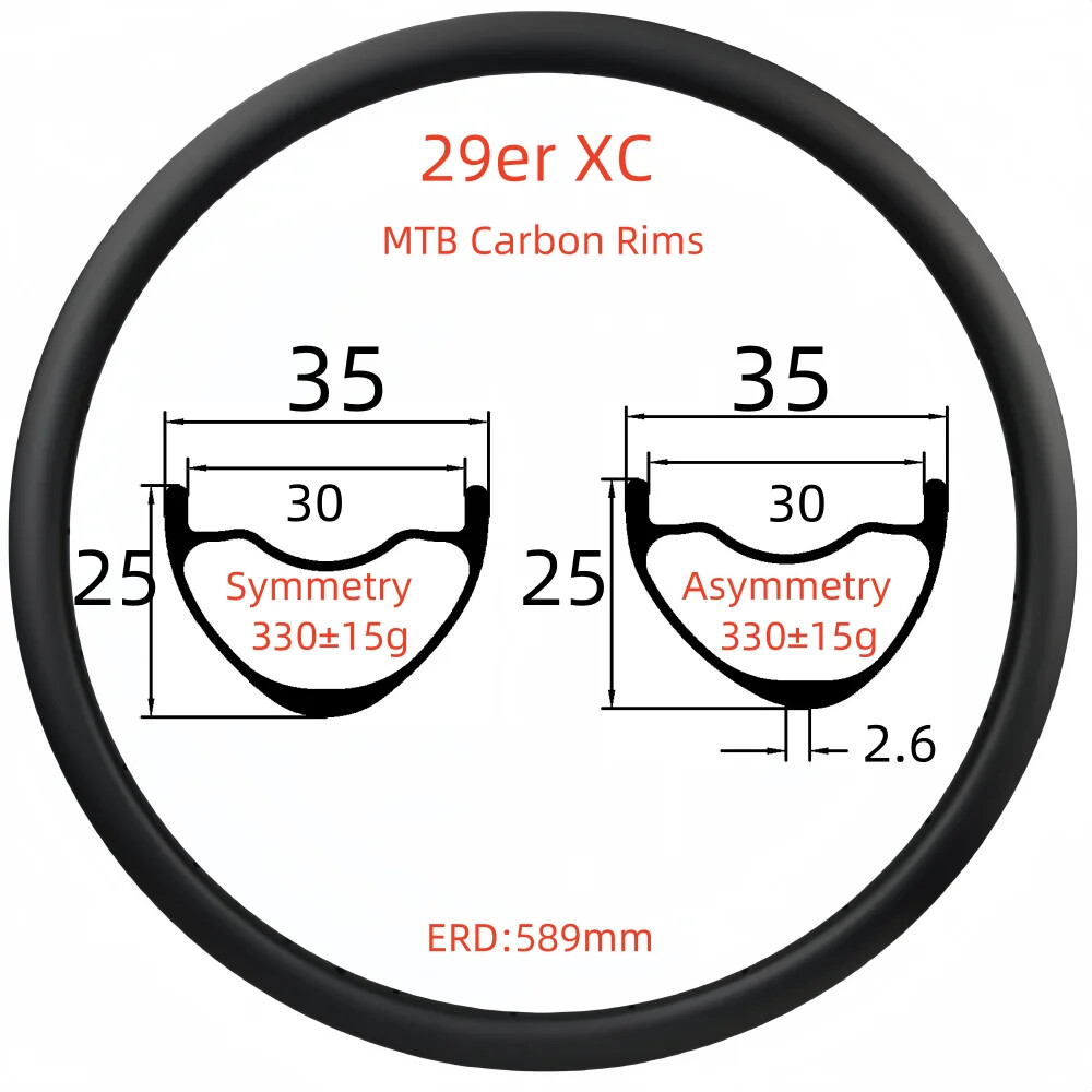 Super Light 29er XC MTB Bicycle Carbon Rims Tubeless 25mm Depth 33/35mm Width