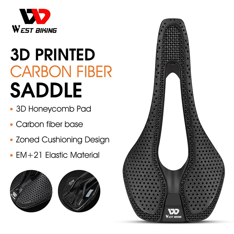 WEST BIKING Carbon Fiber 3D Printed Saddle Ultralight MTB Road Bike Seat Cushion