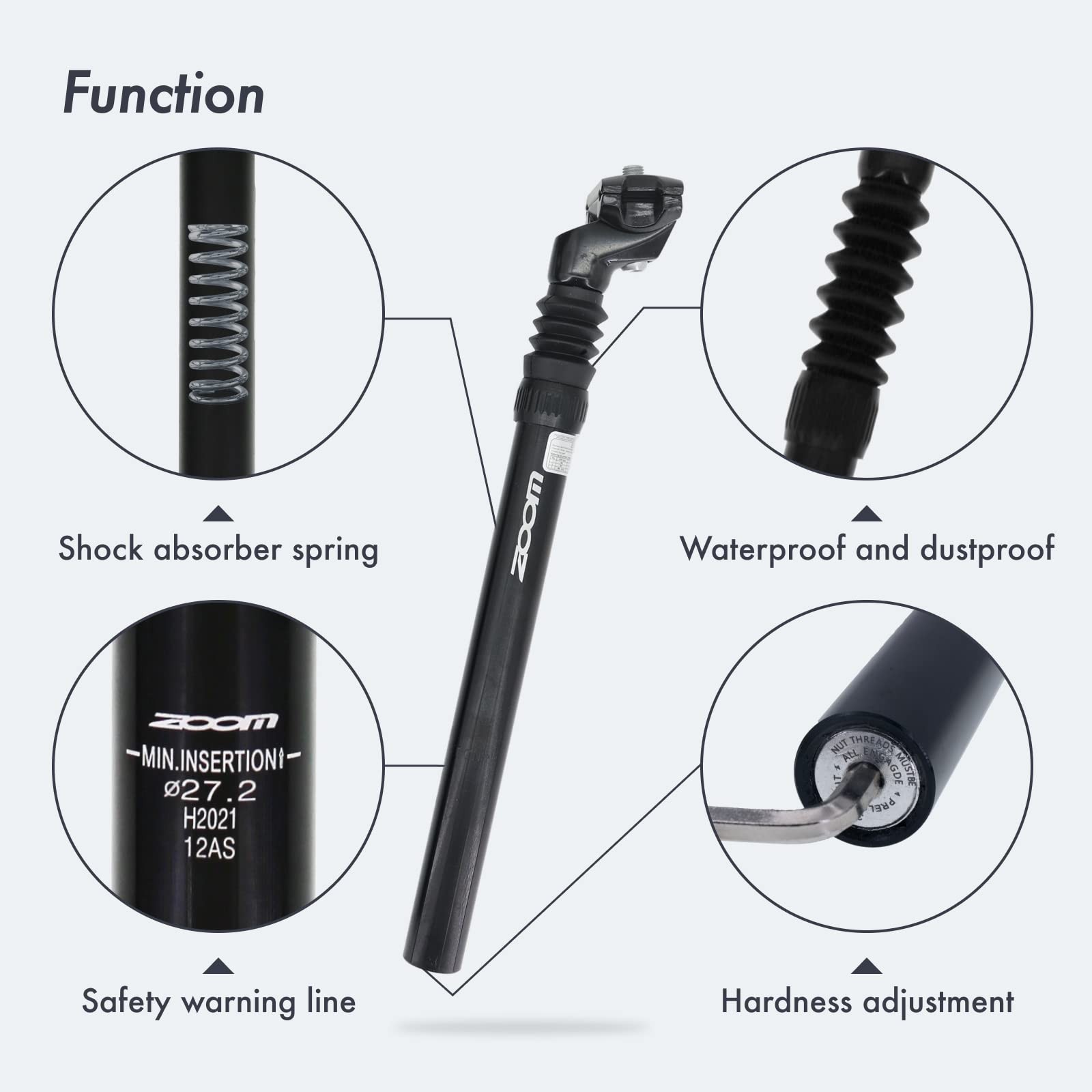 DJC Bike Suspension Seatpost Shock Absorber Damper Rubber Seat 25.4mm, black