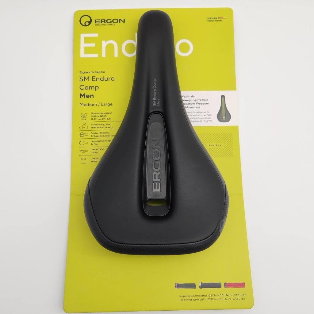 Ergon SM Enduro Comp MD/LG Men’s Bicycle Saddle Black Chromoly Rails OPENED
