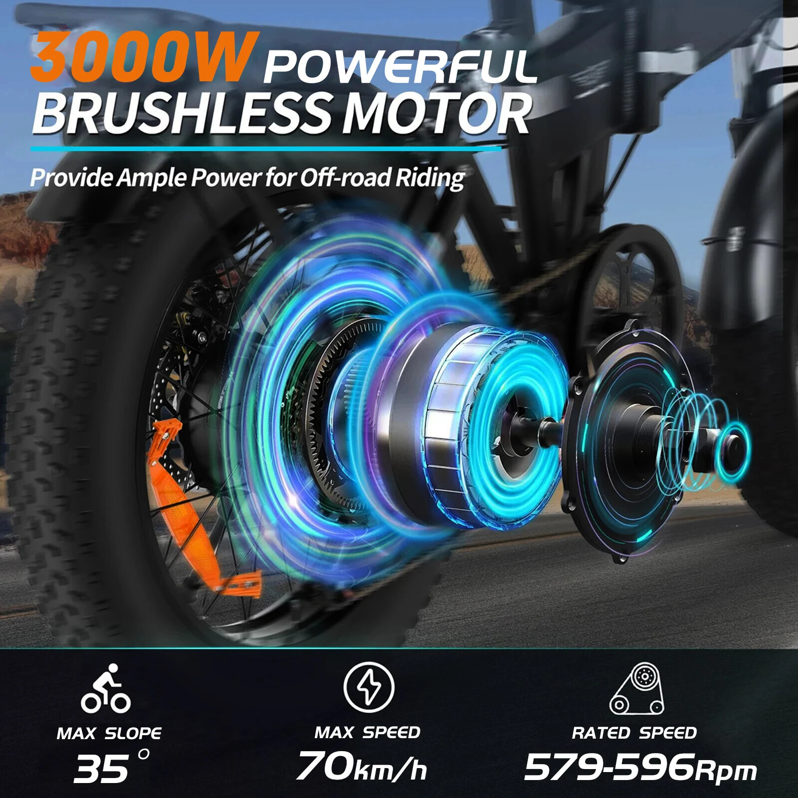 72V 3000W 4.0Tire Snow Ebike Kit 20 24 26″ Rear Rotate Wheel Motor Dropout 170mm