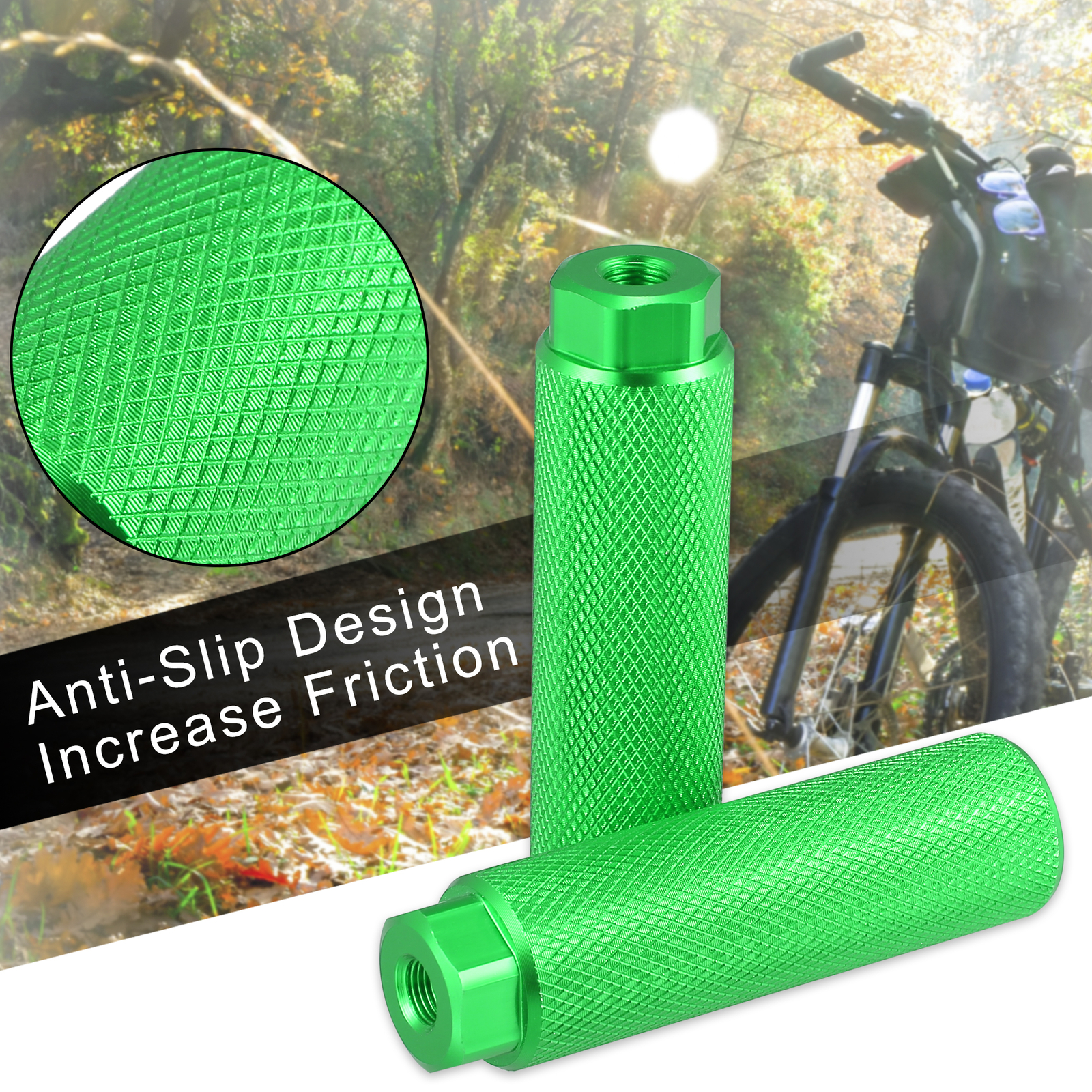 Universal Aluminum Alloy Rear Foot Peg Green for MTB Bicycle 3/8″ Axle Pack of 2