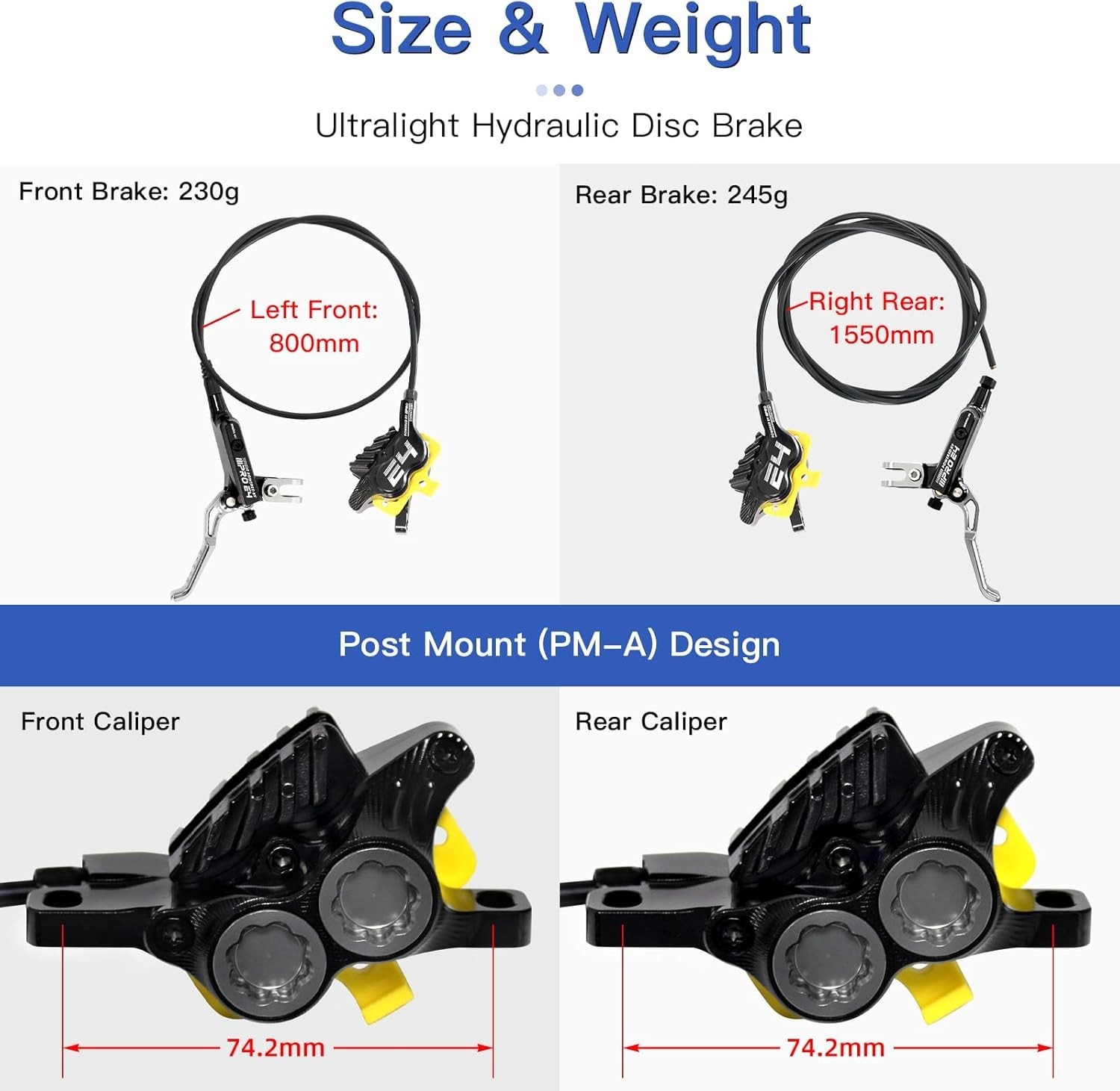 ZTZ IIIPRO E4 MTB Hydraulic Disc Brake Set, 4-Piston Hydraulic Brake Kit for MTB