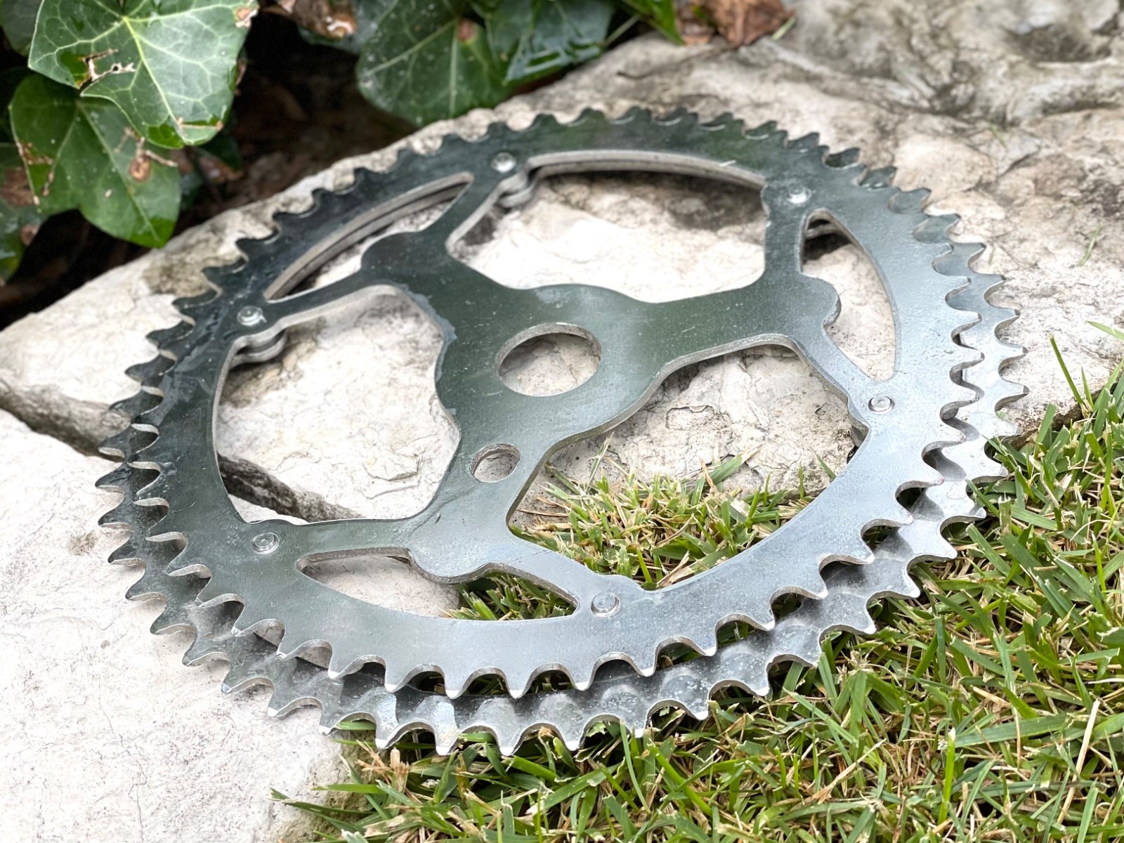 NOS Vintage Nervar Chainring Sprocket Set 52/ 47 Tooth For 1 Piece Crank France