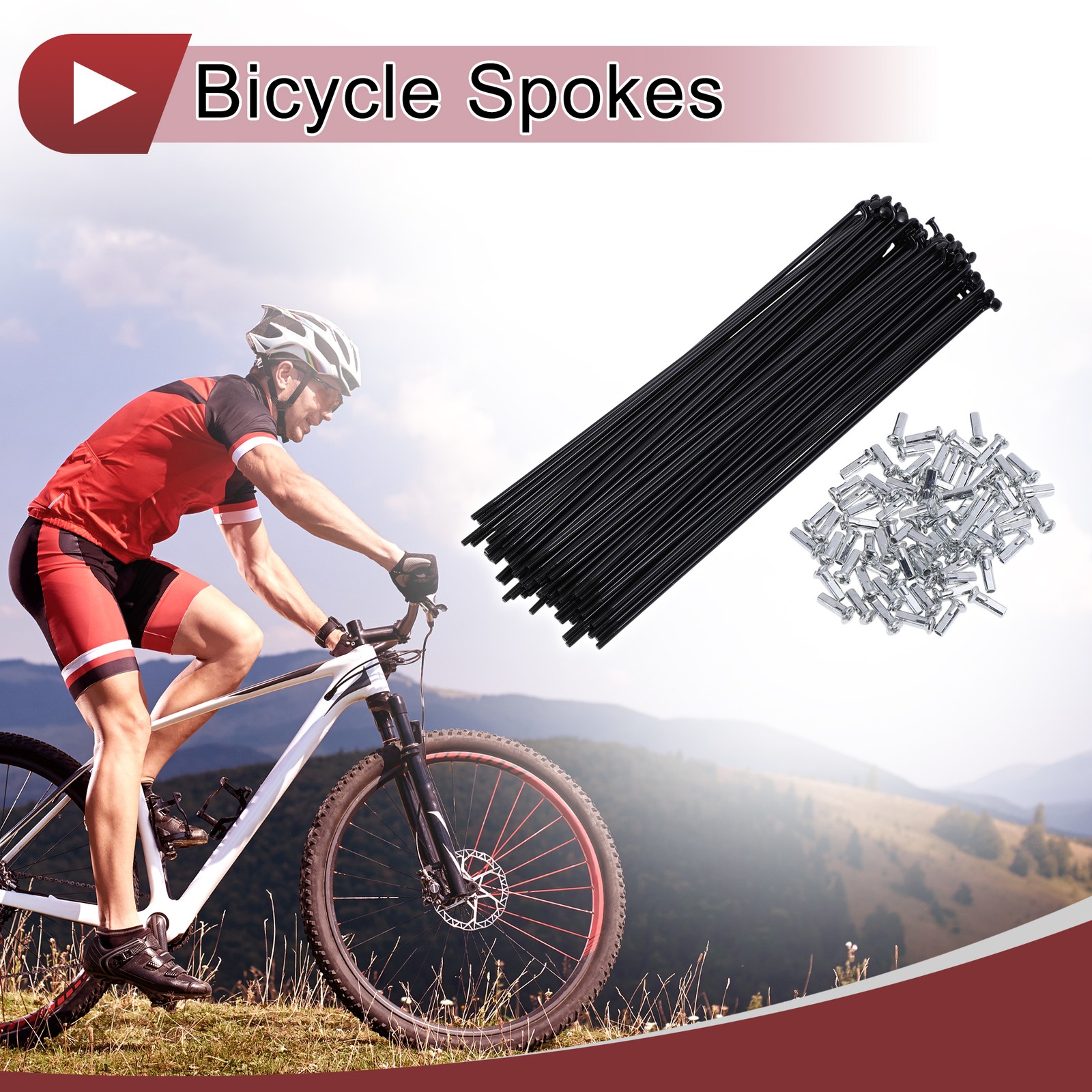 72 Set 13G Bicycle Spokes 185mm Bike Wheel Spokes Carbon Steel Black