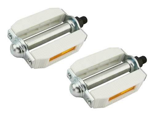 ABSOLUTE BICYCLE BLOCK PVC PEDALS 507 IN WHITE/CHROME COMPATIBLE WITH 9/16 CRANK