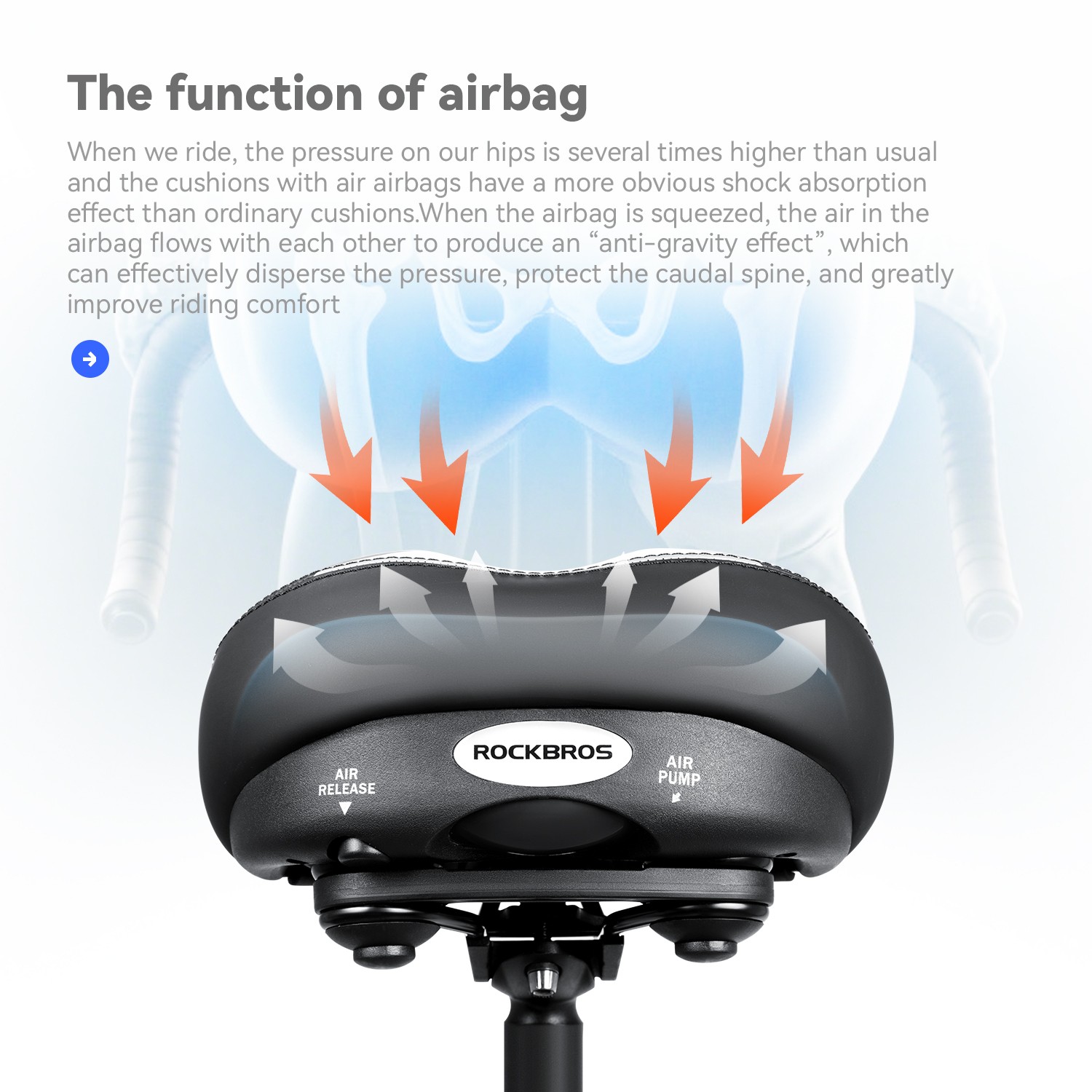 ROCKBROS Bicycle Inflatable Saddle Shock-Absorbing Comfortable Seat Cushion