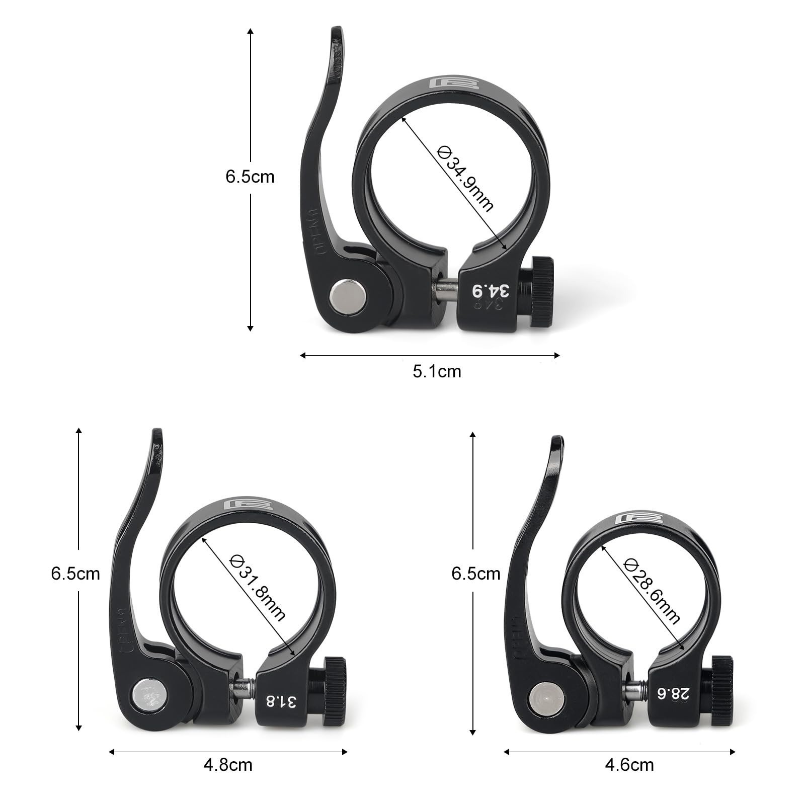 PLATT Bicycle Seatpost Clamp Quick Release Aluminum 34.9mm Black