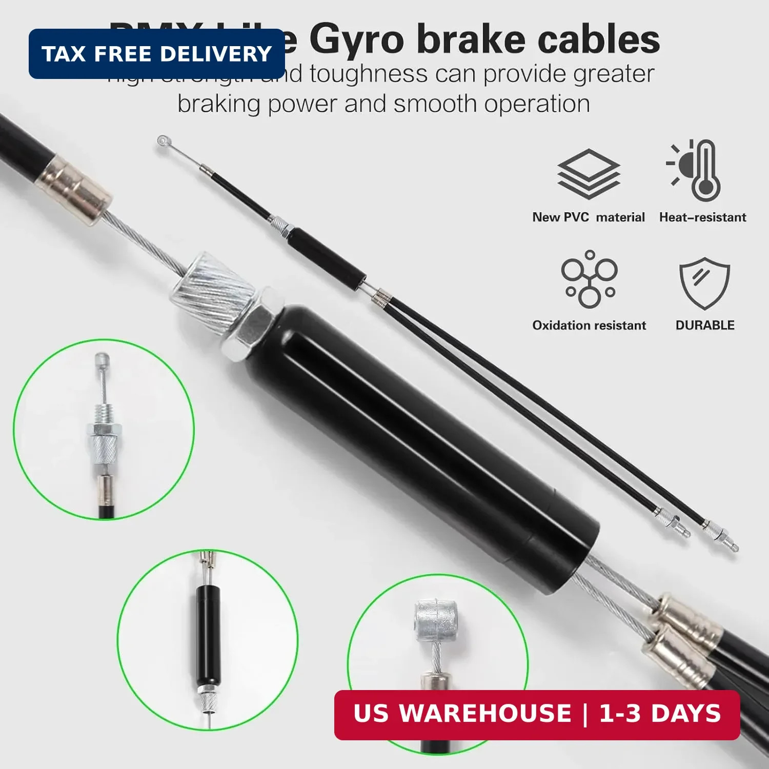 BMX Bike Gyro Brake Cables Front + Rear (Upper + Lower) with Spinner Rotor Full