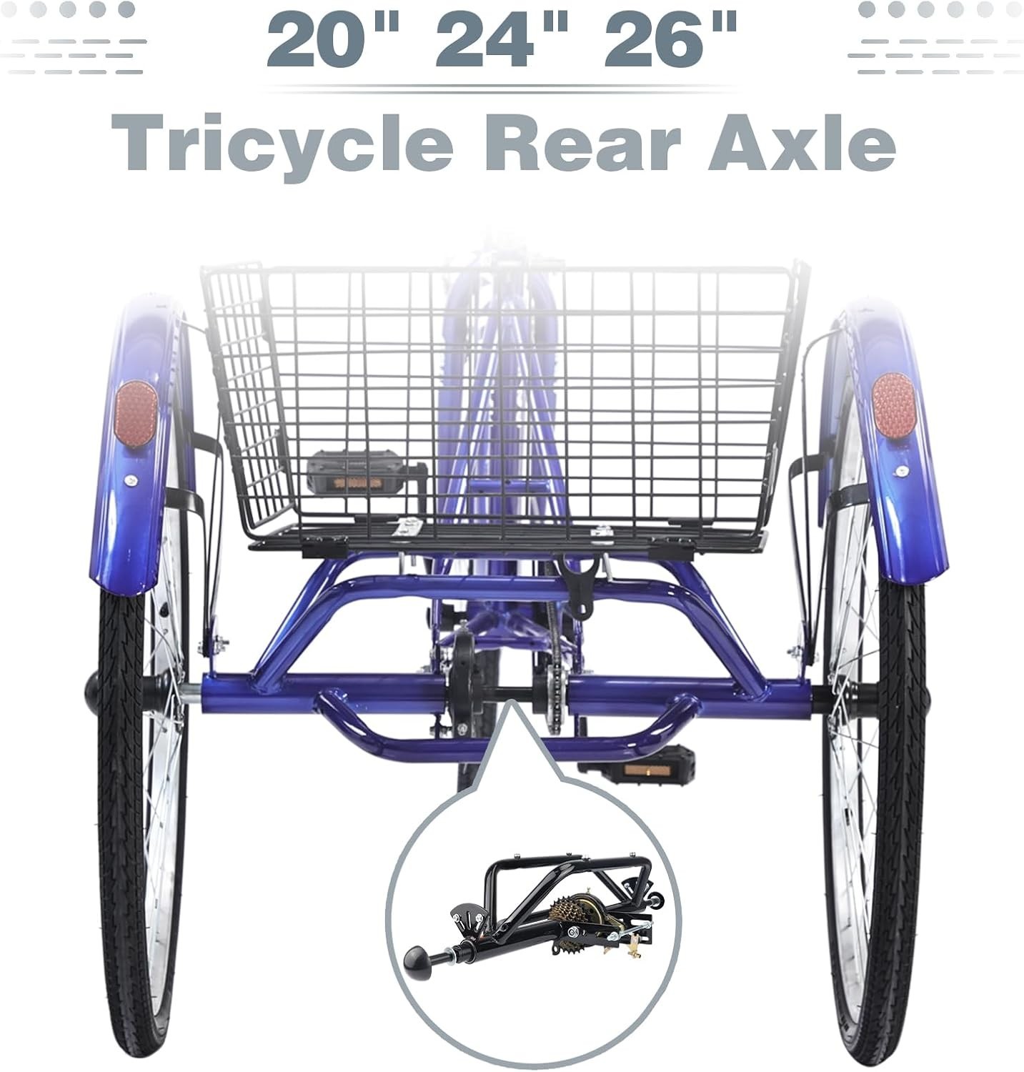 WEEROCK Tricycle Rear Axle Tricycle Conversion Kit 7 Speeds, 5/8Inch Axle(