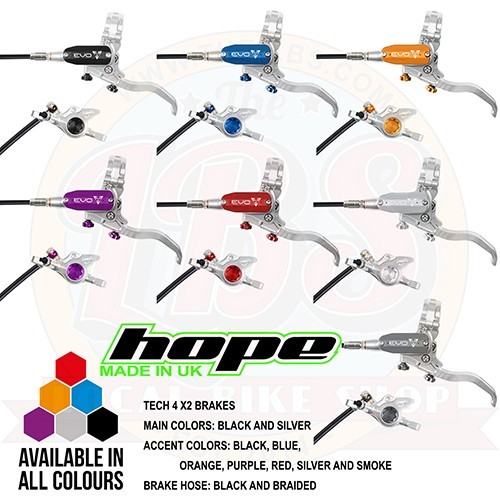 Hope Tech 4 EVO X2 – XC Gravel Brakes Black/Braided Hose – All Colors – New