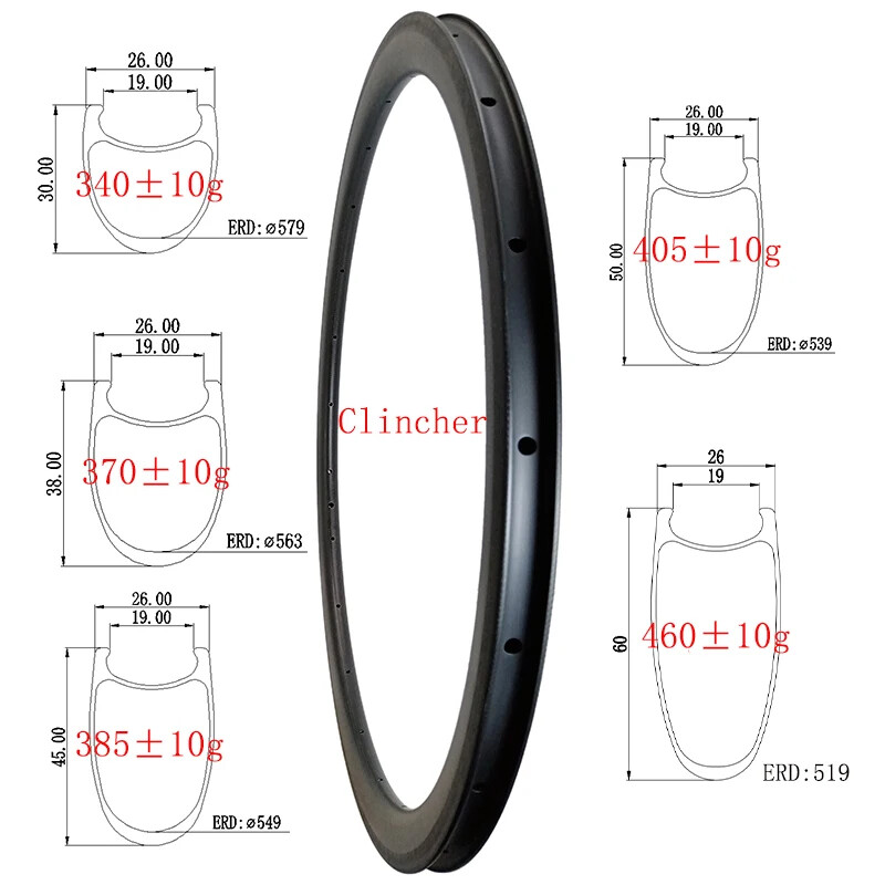 1 Pcs 700C Road Carbon Rim Wide 26mm Deep 30 38 45 50 60mm Disc or V Rim Brake