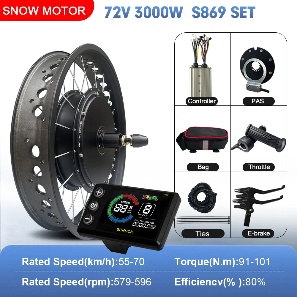 72V 3000W Snow Electric Bicycle 20 24 26inch Fat Tire Brushless Rear Hub Motor