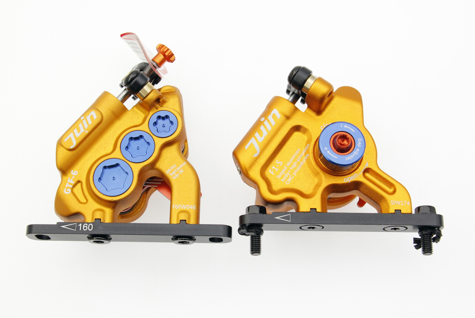 Juin Tech GTF6 Cyclocross Bike 6-Piston Hydraulic Brake Caliper Set Gold
