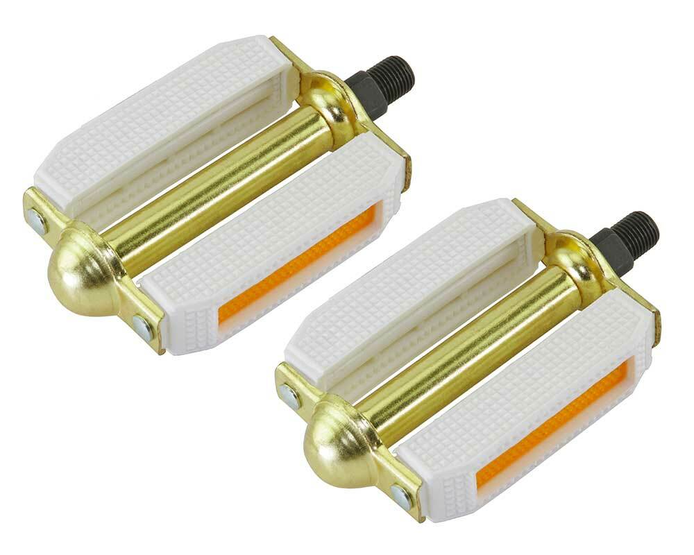 ABSOLUTE BICYCLE BLOCK PVC PEDALS 507 IN WHITE/GOLD COMPATIBLE WITH 1/2 CRANK.