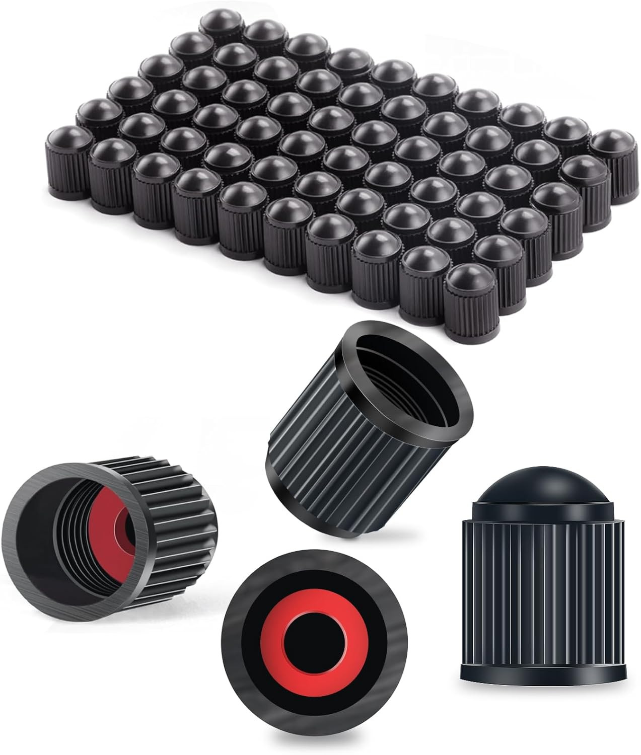 Tire Valve Caps Universal Fit Black 60 PCS Dustproof For Car Truck SUV Motorcycl