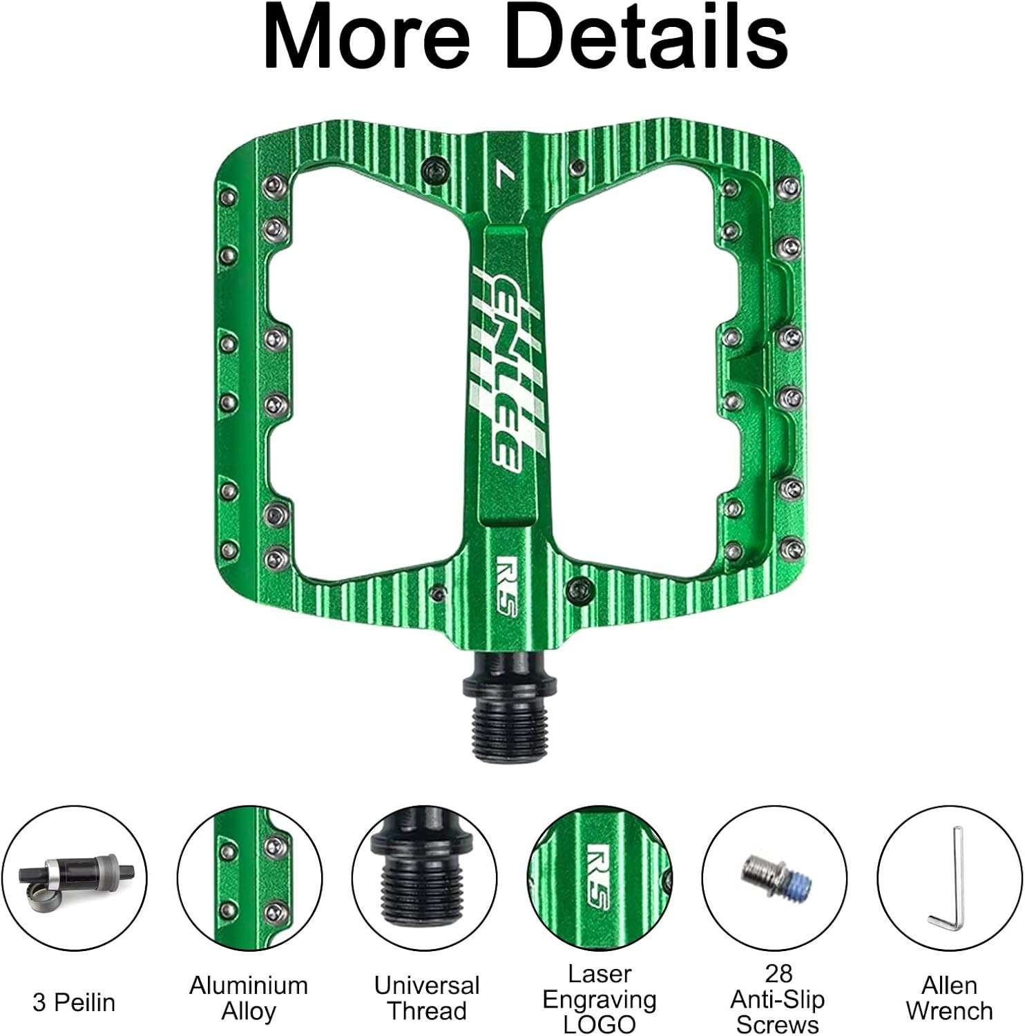 Mountain Bike Pedals Flat, 3 Sealed Bearing Lightweight Aluminum Metal Bike Peda