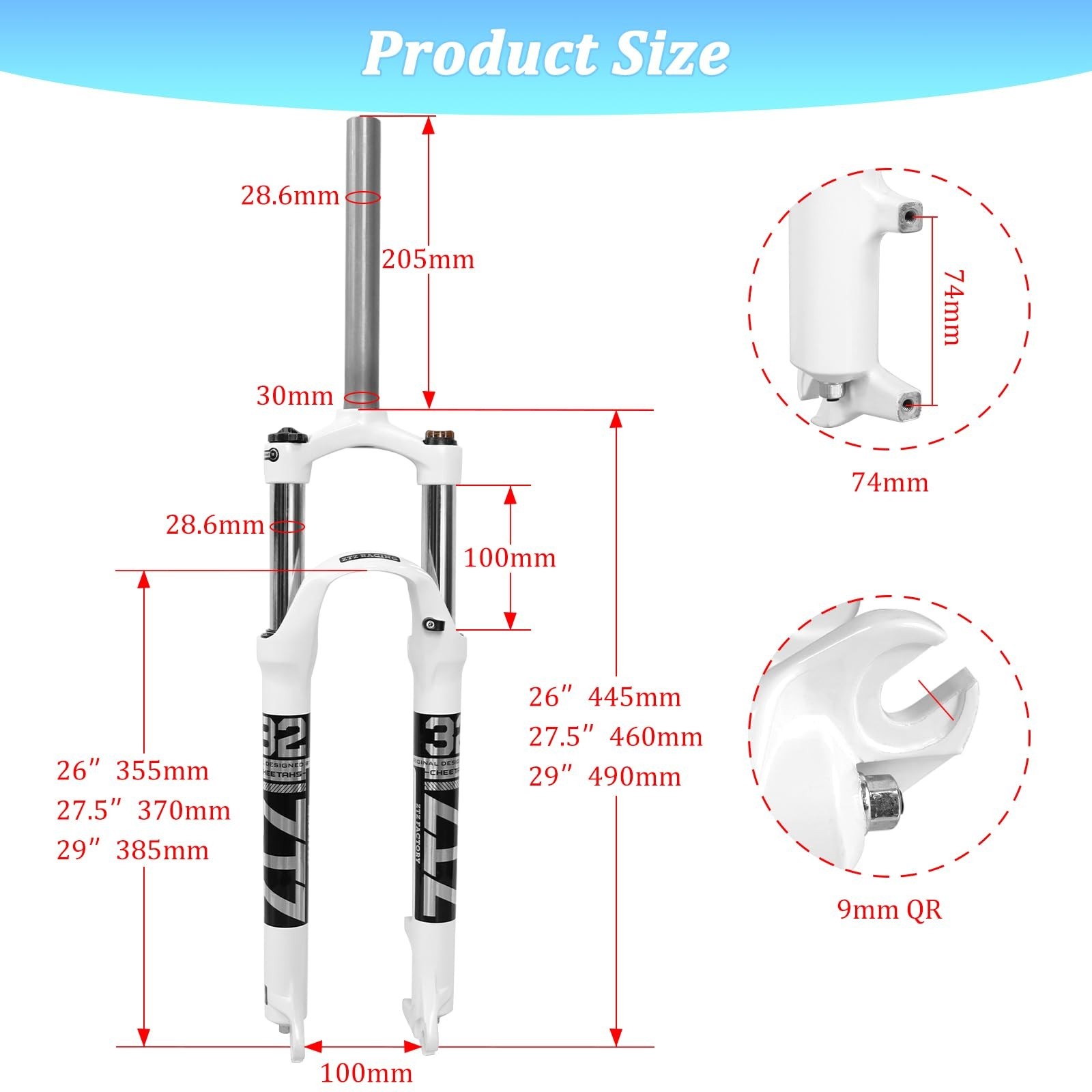 ZTZ 26″/27.5″/29″ MTB Suspension Fork,100mm Travel, 9mm QR,100mm Spacing Hub,…