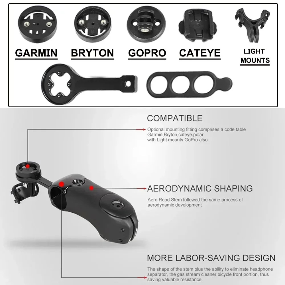 Mountain/Road Bicycle Carbon Stem 3 Degrees Adjust with Computer Mounts