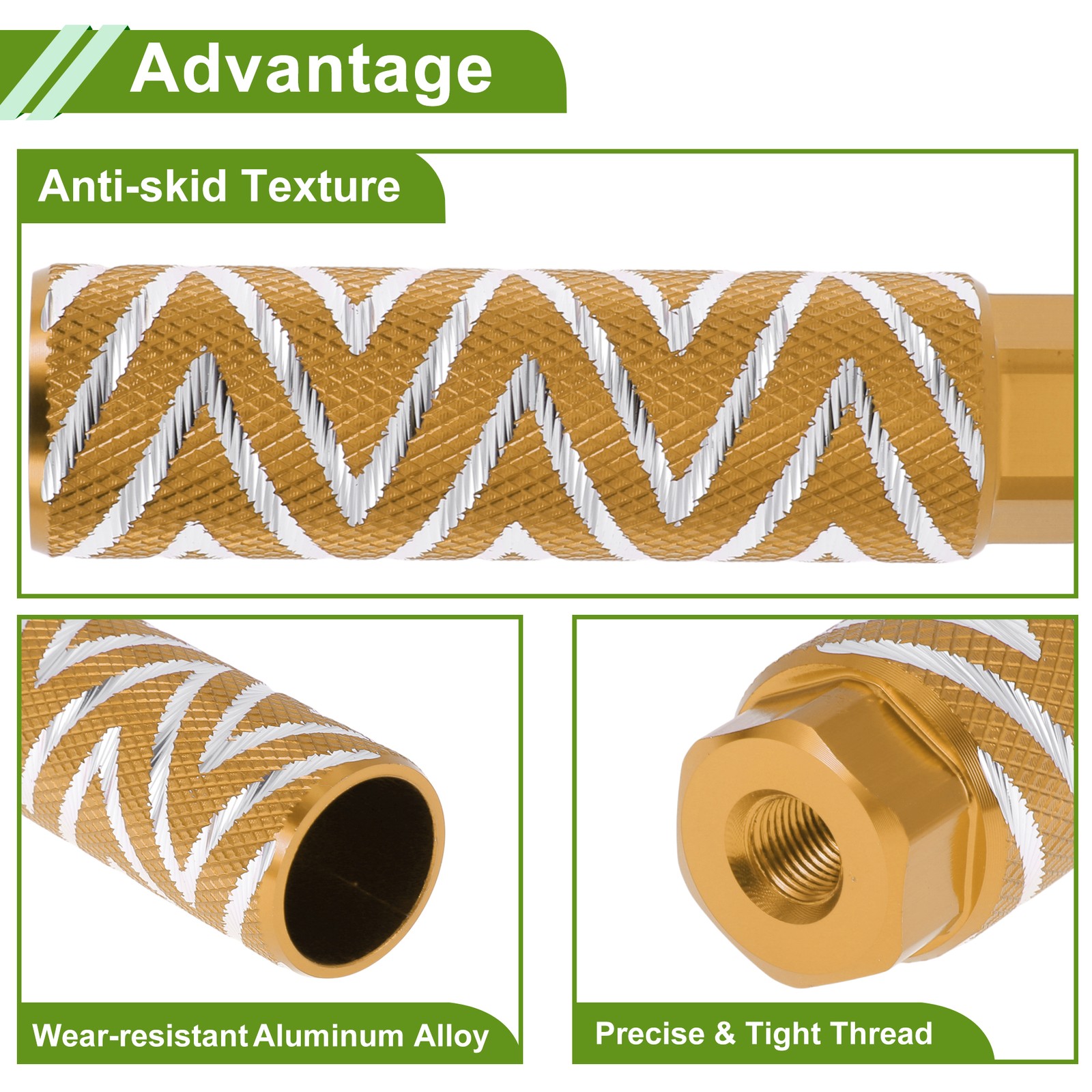 4 Pcs Bike Pegs 100mm Wave Texture Cycling Foot Pegs Gold Tone