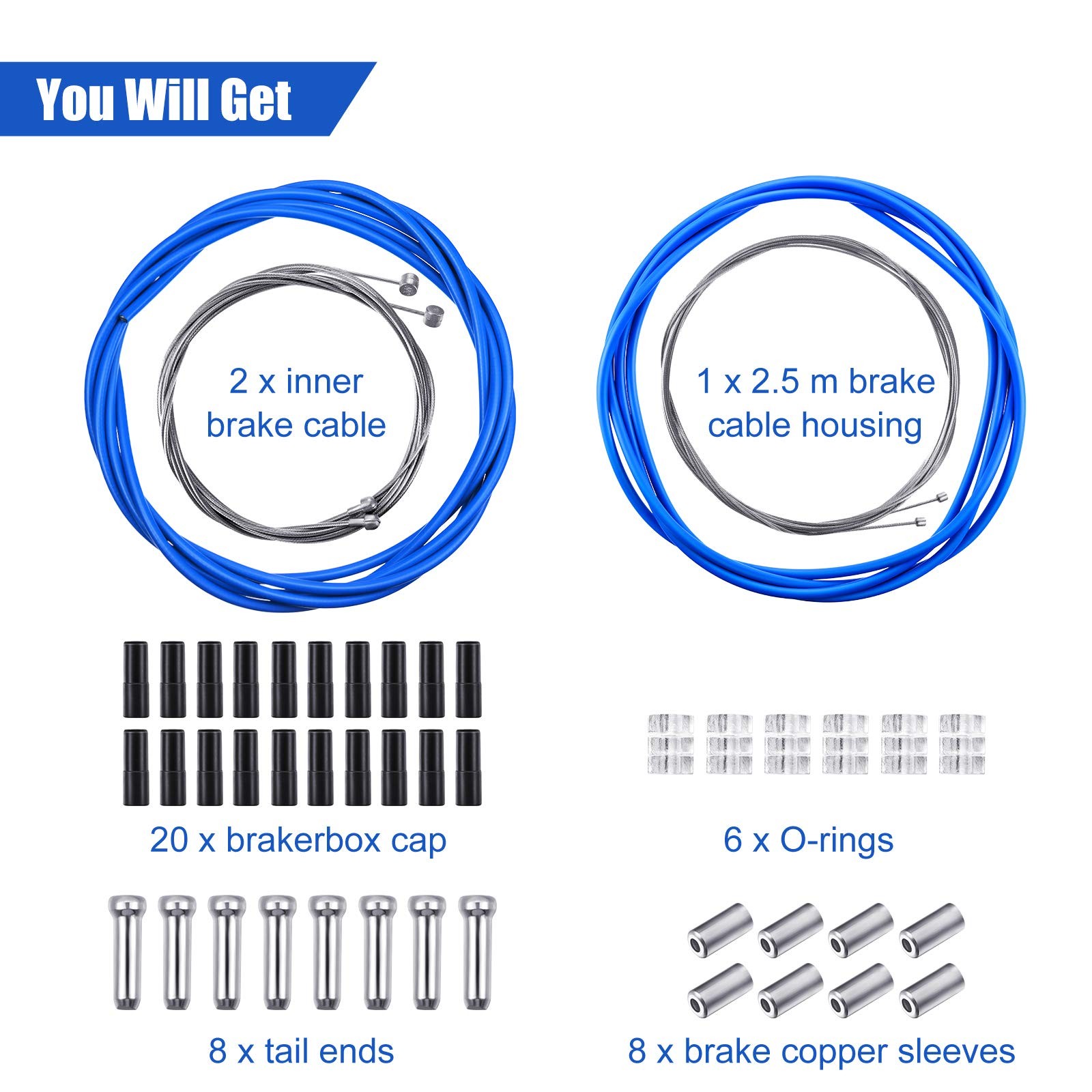 Boao Universal Bike Brake Cable Kit Derailleur Bicycle, Shifter Blue