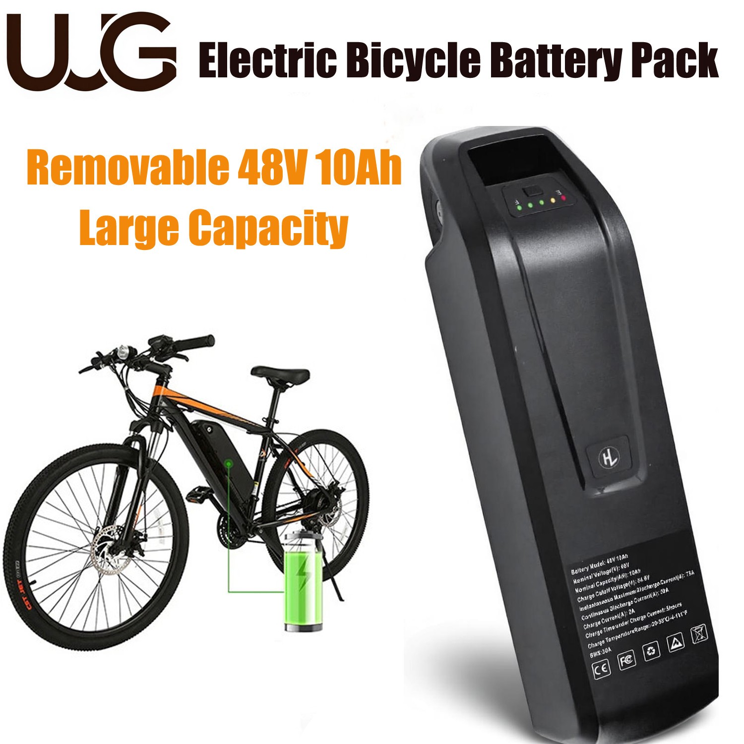 48V 10Ah Ebike Lithium Battery Pack 4Pin Battery Holder 30A BMS for 1200W Motor