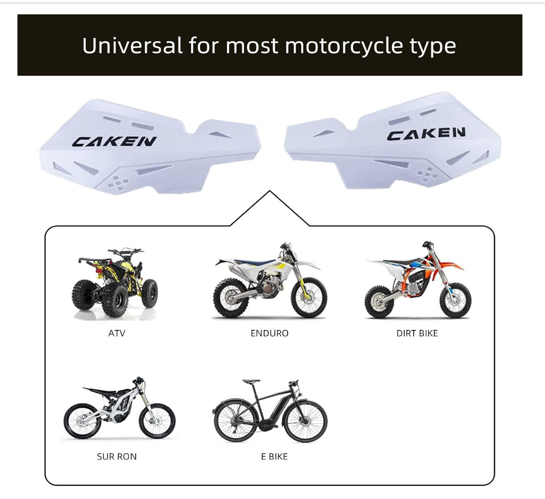 PRO CAKEN Handlebar Hand Guards Nylon 7/8″ 1 1/8″ Dirt Bike White