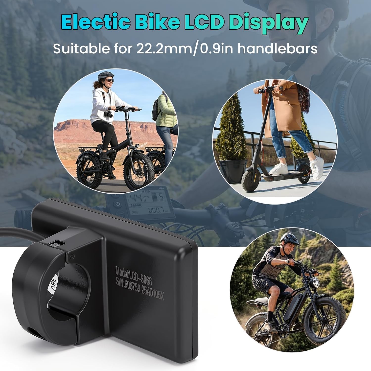 S866 Electric Bicycle Display LCD Meter, Speedometer Odometer, 24V 36V 48V Elect