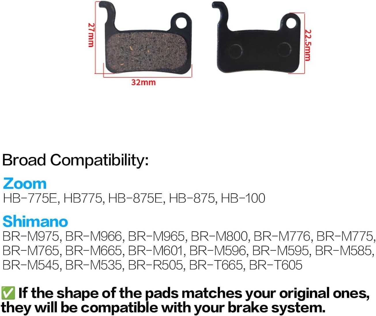 Zoom Semi-Metallic Disc Brake Pads for Zoom HB-775E/HB-875E/HB-100 | Fits Shi…