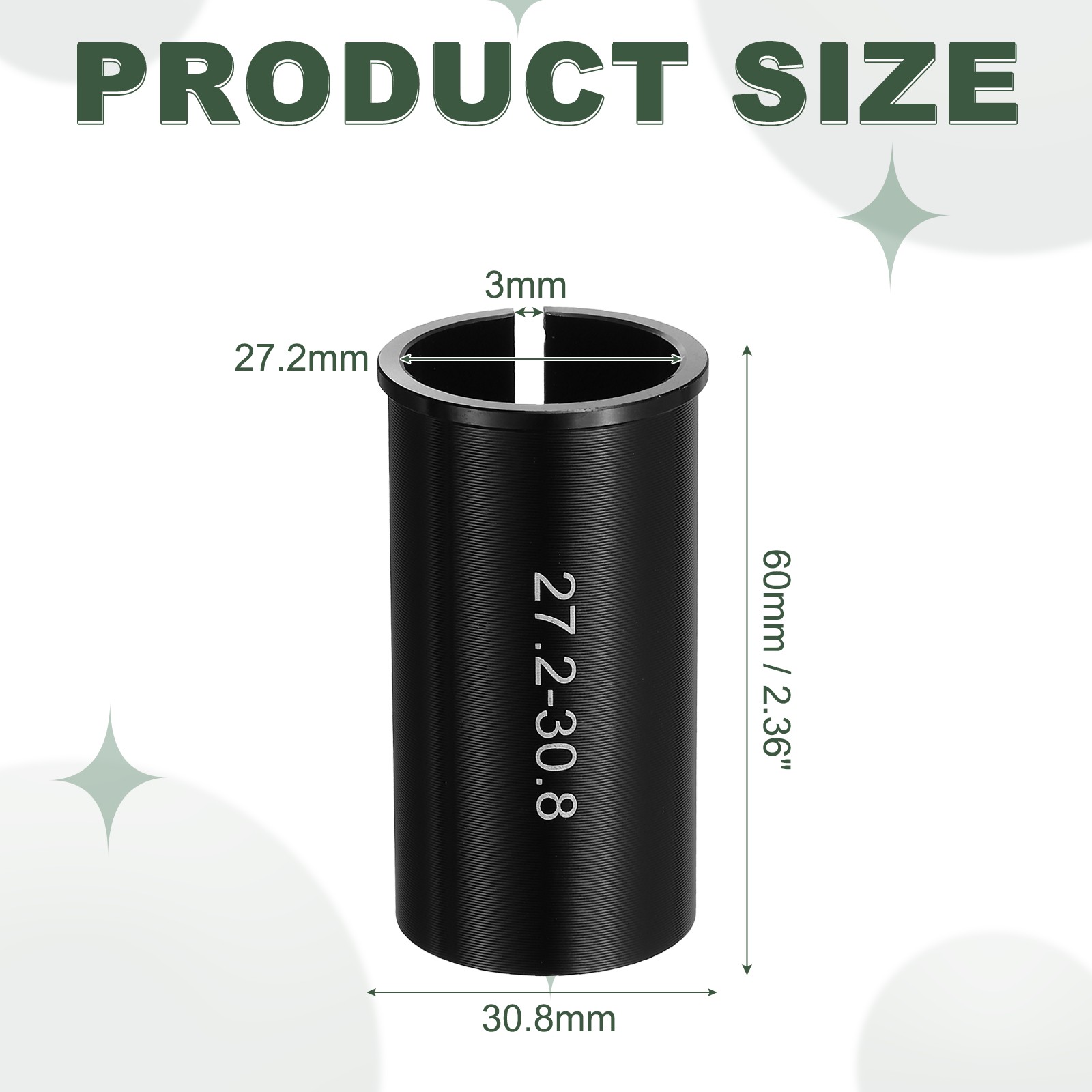 Bicycle Seat Post Adapter Shim 27.2 to 30.8 mm & Alloy & Black for Road Bike