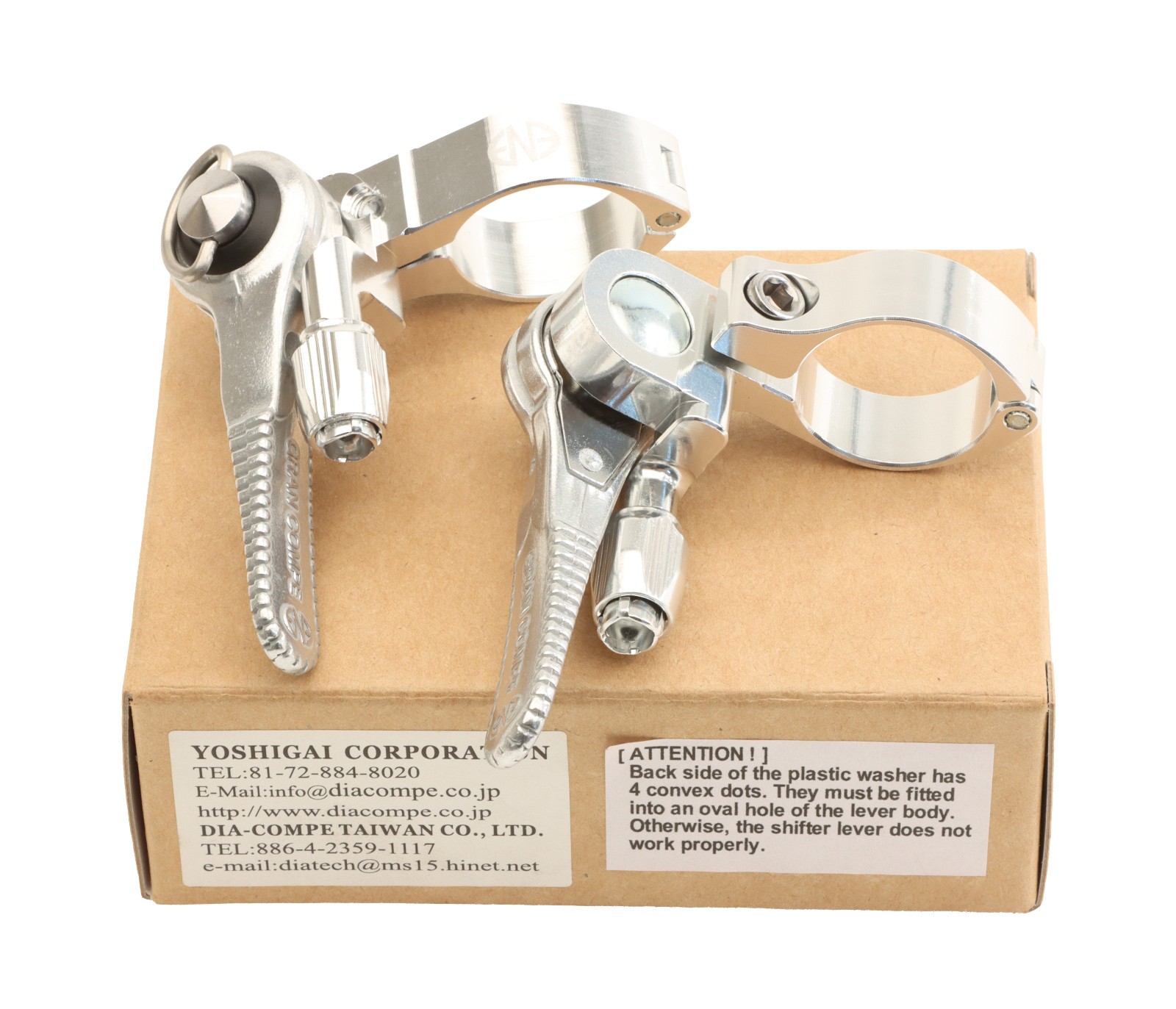 Dia-Compe ENE Thumb Shifters PAIR 2-3S Left x 8-9-10S Right Silver NEW NOS NIB