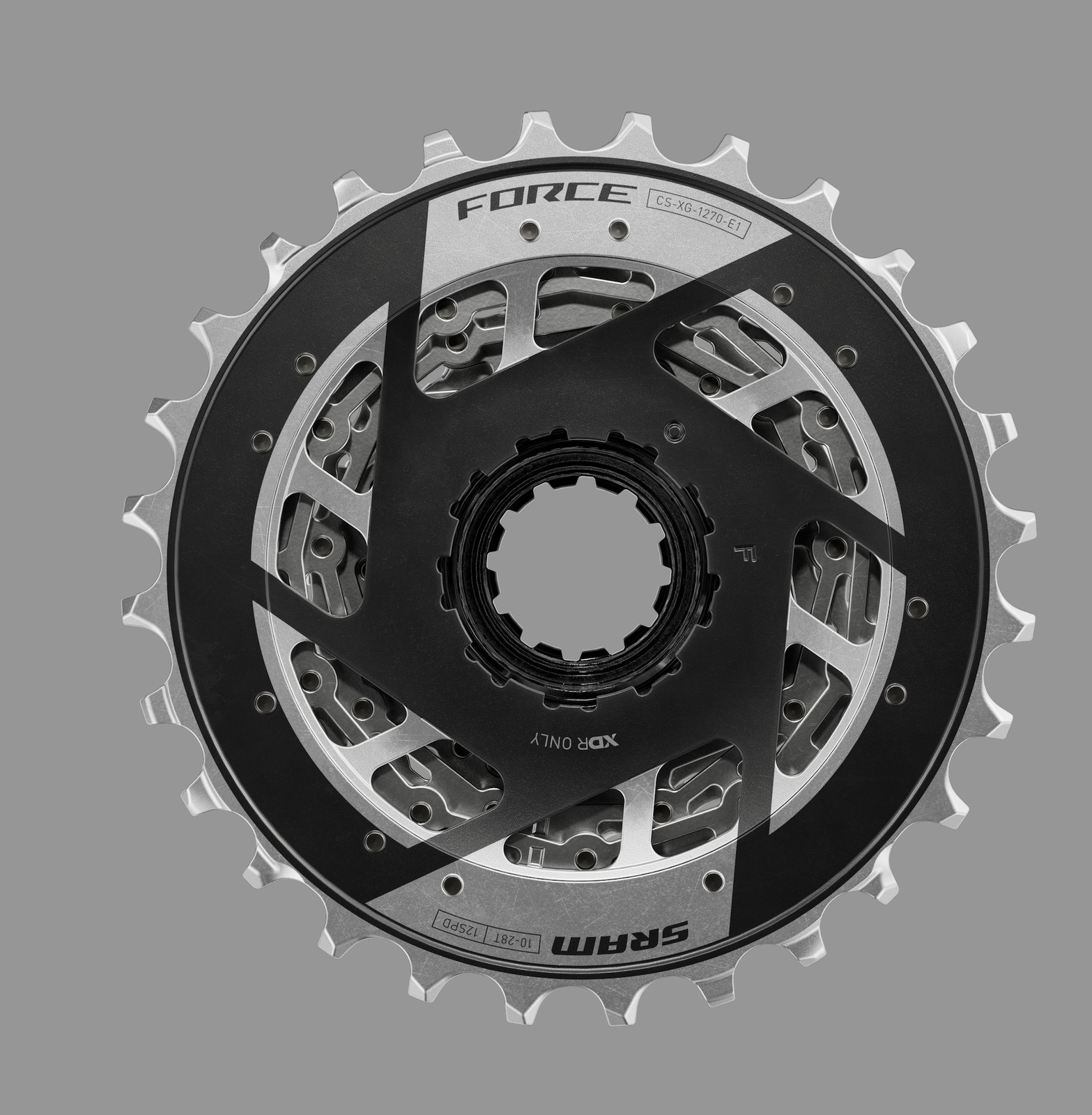 SRAM Force XG-1270 Cassette – 12-Speed, 10-28t, Silver, For XDR Driver Body, E1