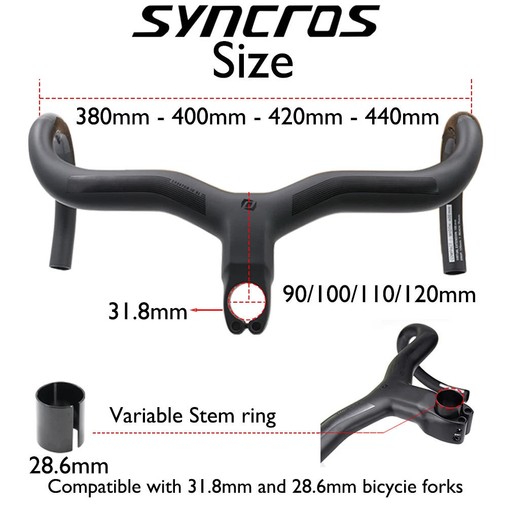 Syncros Carbon Handle Internal Routing Road Bike Integrated Drop Bar with Mount