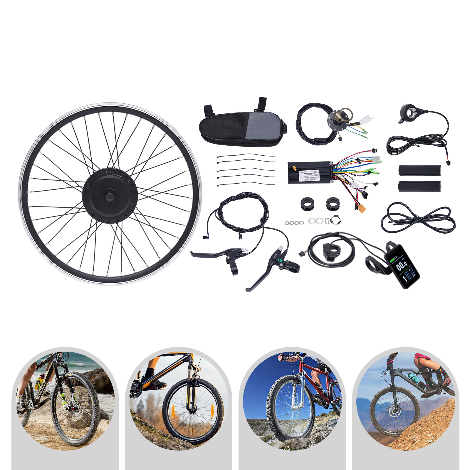 24″ 500W 36Volt E-Bike Front Wheel Electric Bicycle LCD Hub Motor Conversion Kit