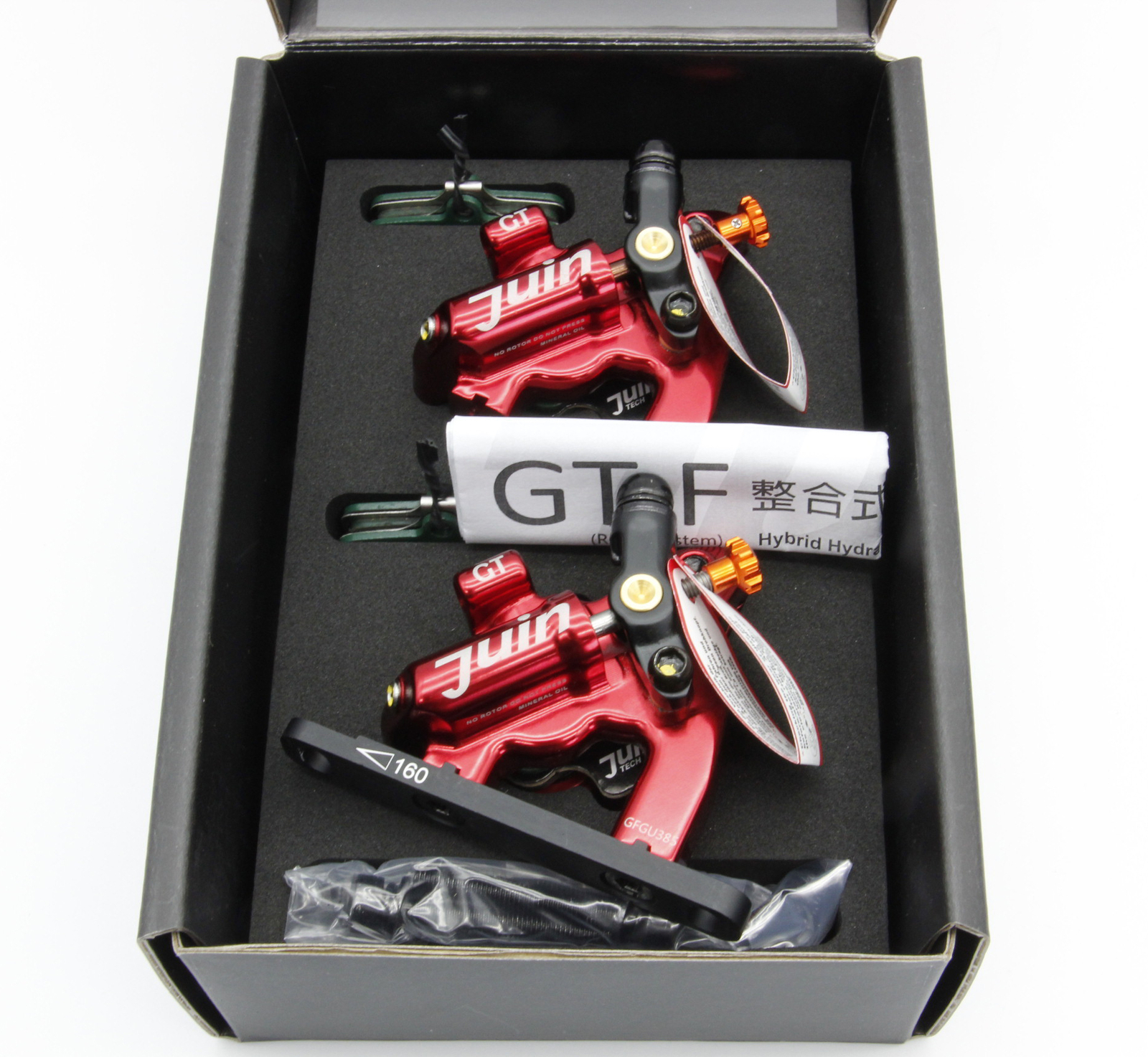 Juin Tech Gt-F Cyclocross eBike Riding 4-Piston Disc Brake Caliper Set Red Bike