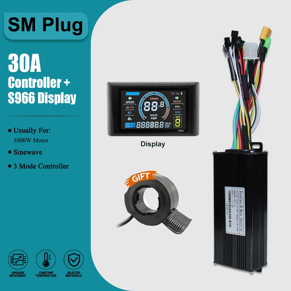Three-Mode Sine Wave Controller 17A-60A SM/WP Plug with 36V 48V S966 Display