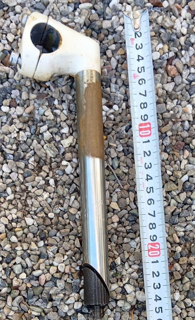 Bicycle Stem 20cm Silver/White 2-Point Clamp Used Vintage