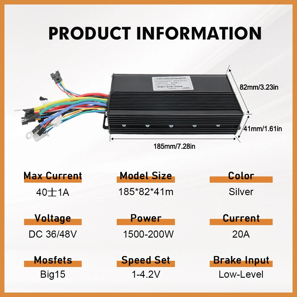 Ebike 36V/48V Controller 40A Three-Mode Sine Wave with LCD Display Hub Motor Kit
