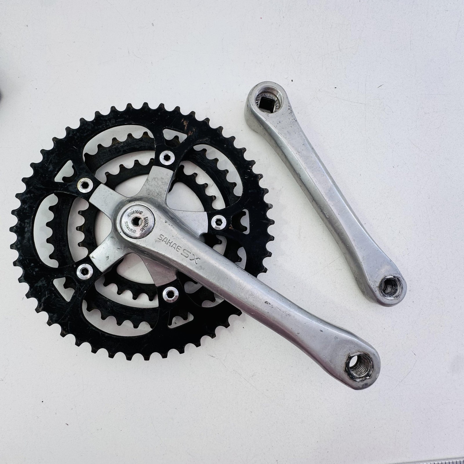 Vintage Sakae SX Triple Crankset 175mm 48/36/28T 110 BCD Silver MTB Bike A36