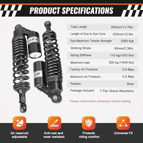 12.6 inch Universal Motorcycle Rear Air Shock Absorbers 320mm for HONDA Black