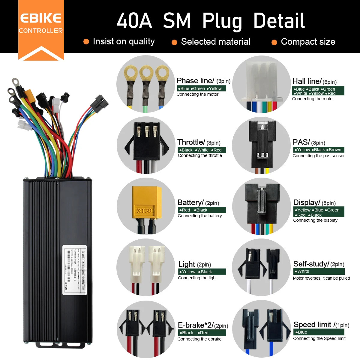 E-bike Sinewave Controller with Display 17A 26A 30A 40A for 250W-2000W Motor