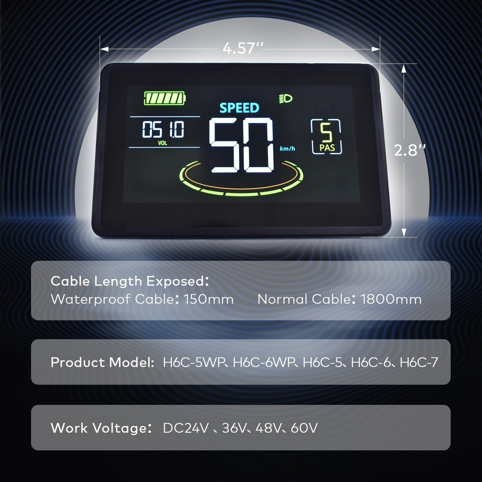 Ebike H6C LCD Display Control Electric Bicycle Speed Meter Speedometer UART No2
