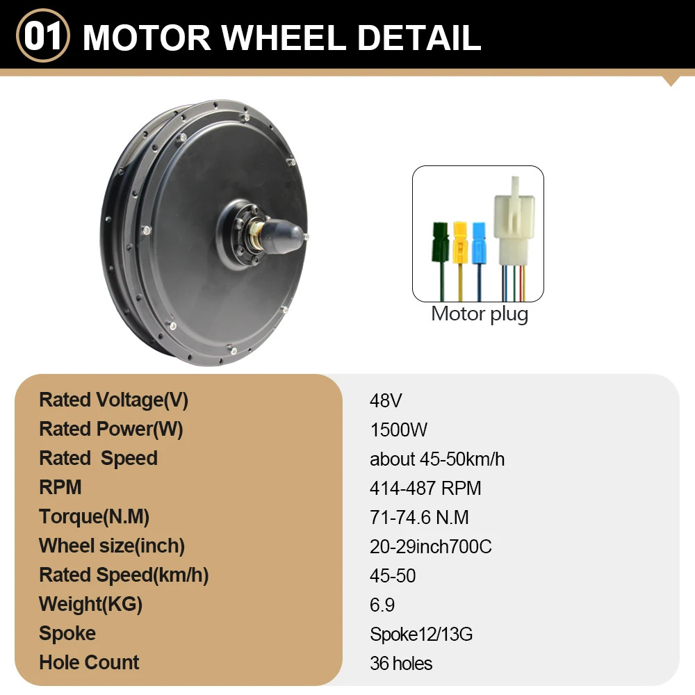 48V 1500W E-bike Conversion Kit Brushless Hub Motor Wheel Front Fork 100mm