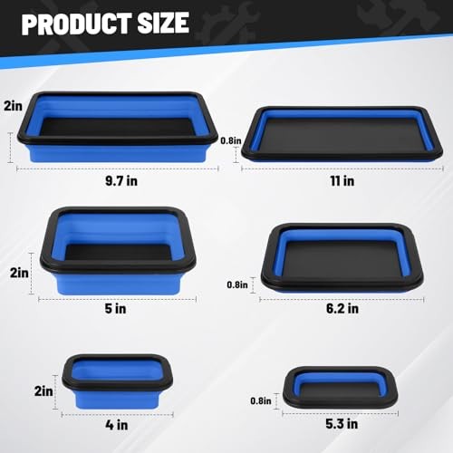 Magnetic Tool Trays 3-Pack – Collapsible Parts Holder | Strong Rubber Blue